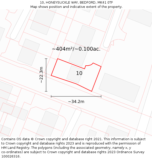 10, HONEYSUCKLE WAY, BEDFORD, MK41 0TF: Plot and title map