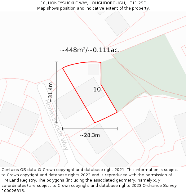 10, HONEYSUCKLE WAY, LOUGHBOROUGH, LE11 2SD: Plot and title map
