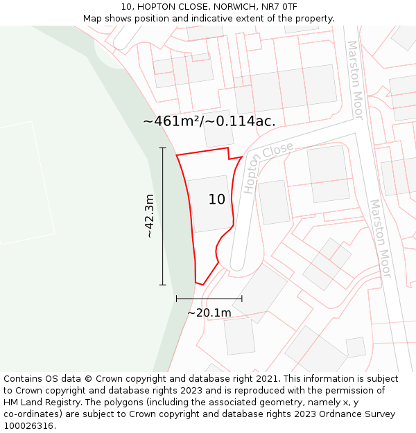 10, HOPTON CLOSE, NORWICH, NR7 0TF: Plot and title map