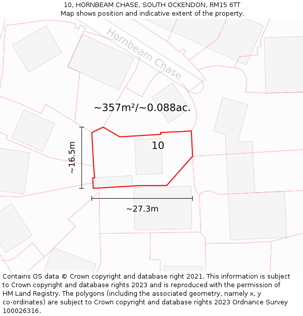 10, HORNBEAM CHASE, SOUTH OCKENDON, RM15 6TT: Plot and title map