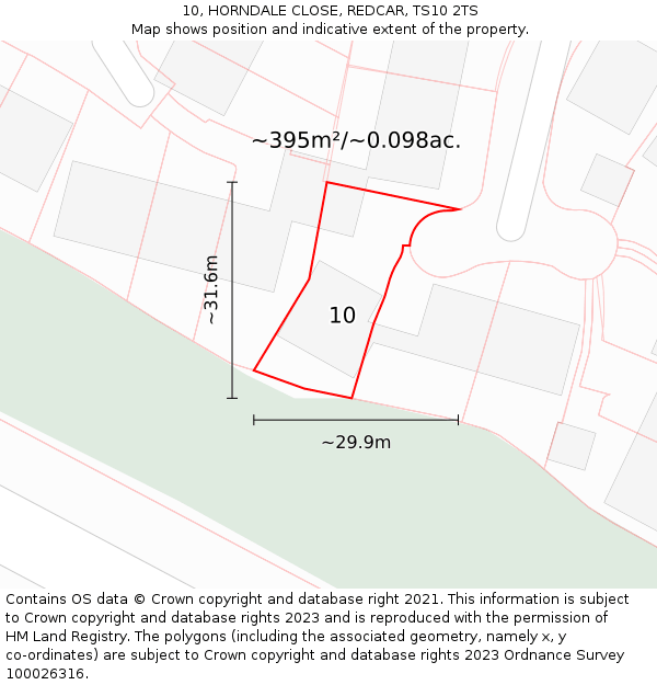 10, HORNDALE CLOSE, REDCAR, TS10 2TS: Plot and title map