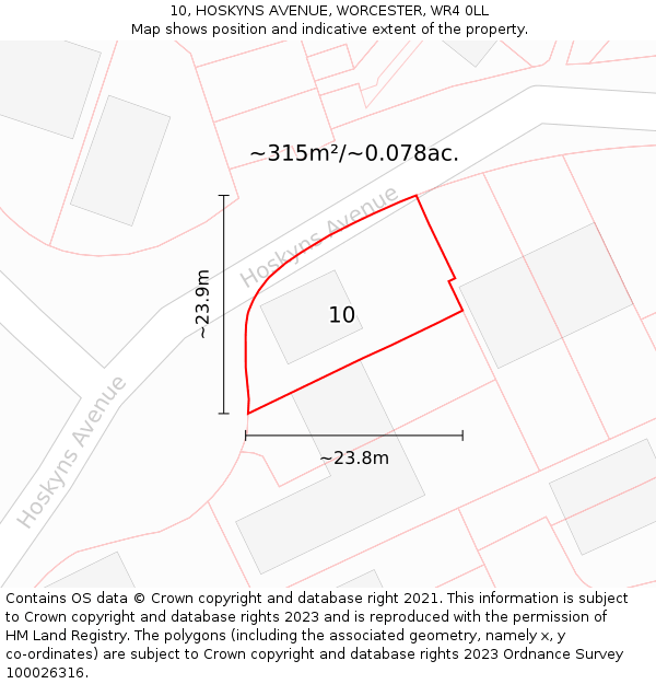 10, HOSKYNS AVENUE, WORCESTER, WR4 0LL: Plot and title map