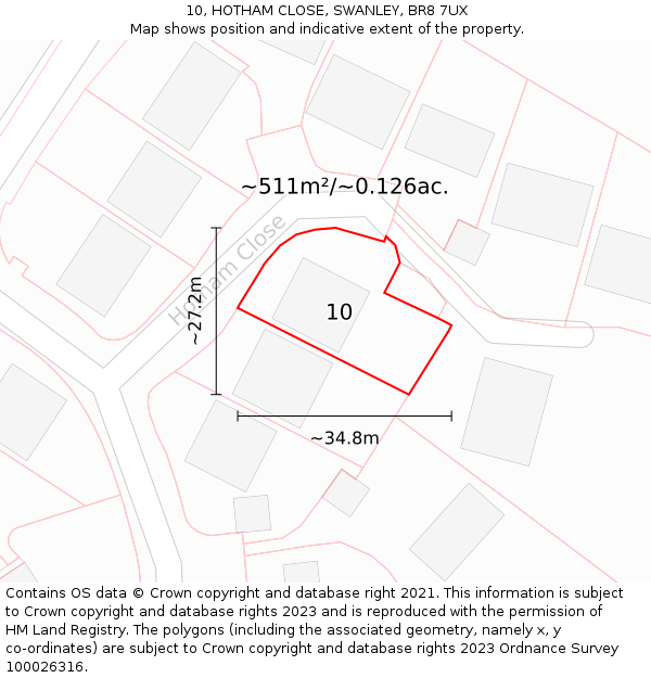 10, HOTHAM CLOSE, SWANLEY, BR8 7UX: Plot and title map