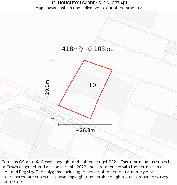 10, HOUGHTON GARDENS, ELY, CB7 4JN: Plot and title map