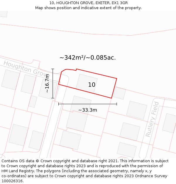 10, HOUGHTON GROVE, EXETER, EX1 3GR: Plot and title map