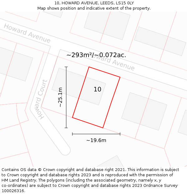10, HOWARD AVENUE, LEEDS, LS15 0LY: Plot and title map