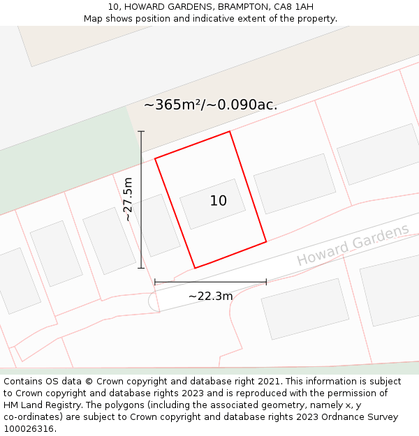 10, HOWARD GARDENS, BRAMPTON, CA8 1AH: Plot and title map