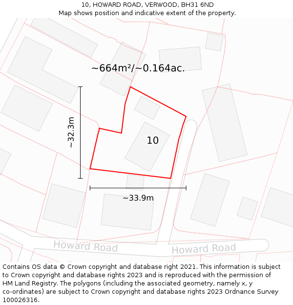 10, HOWARD ROAD, VERWOOD, BH31 6ND: Plot and title map