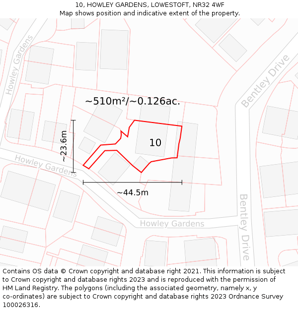 10, HOWLEY GARDENS, LOWESTOFT, NR32 4WF: Plot and title map