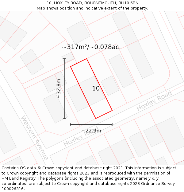 10, HOXLEY ROAD, BOURNEMOUTH, BH10 6BN: Plot and title map