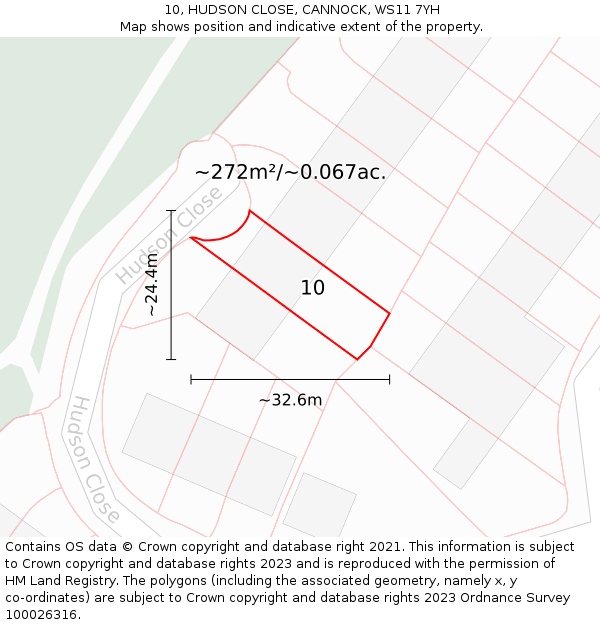 10, HUDSON CLOSE, CANNOCK, WS11 7YH: Plot and title map