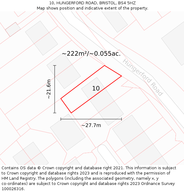 10, HUNGERFORD ROAD, BRISTOL, BS4 5HZ: Plot and title map