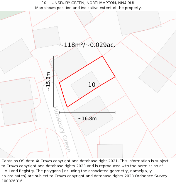 10, HUNSBURY GREEN, NORTHAMPTON, NN4 9UL: Plot and title map