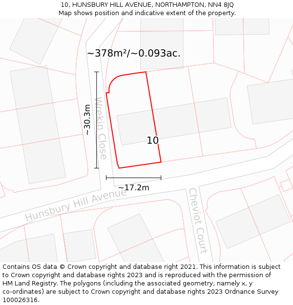 10, HUNSBURY HILL AVENUE, NORTHAMPTON, NN4 8JQ: Plot and title map