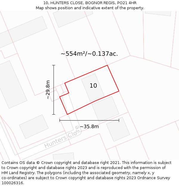 10, HUNTERS CLOSE, BOGNOR REGIS, PO21 4HR: Plot and title map