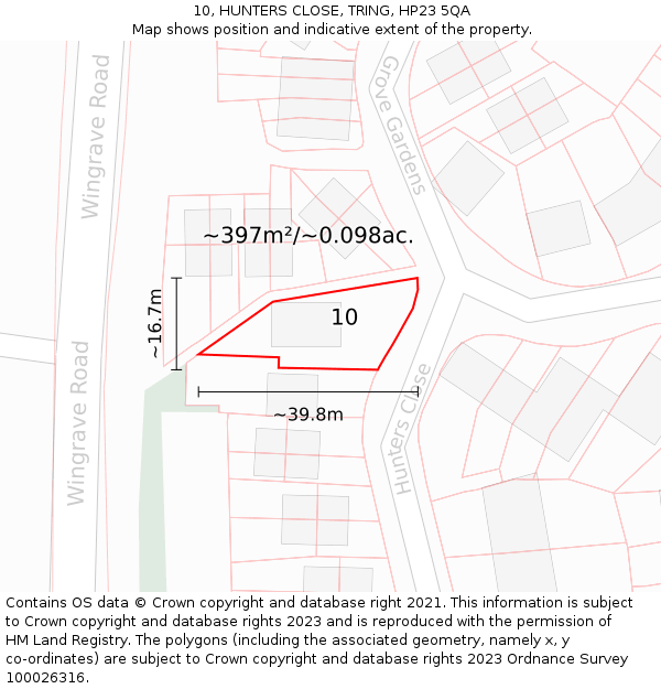 10, HUNTERS CLOSE, TRING, HP23 5QA: Plot and title map