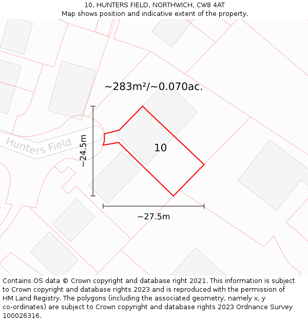 10, HUNTERS FIELD, NORTHWICH, CW8 4AT: Plot and title map