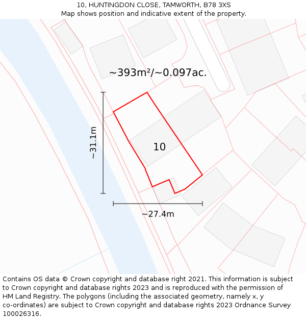 10, HUNTINGDON CLOSE, TAMWORTH, B78 3XS: Plot and title map