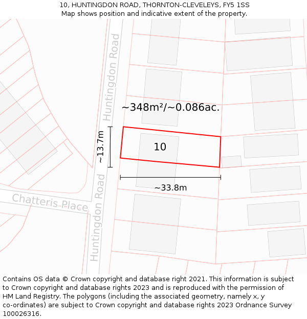 10, HUNTINGDON ROAD, THORNTON-CLEVELEYS, FY5 1SS: Plot and title map