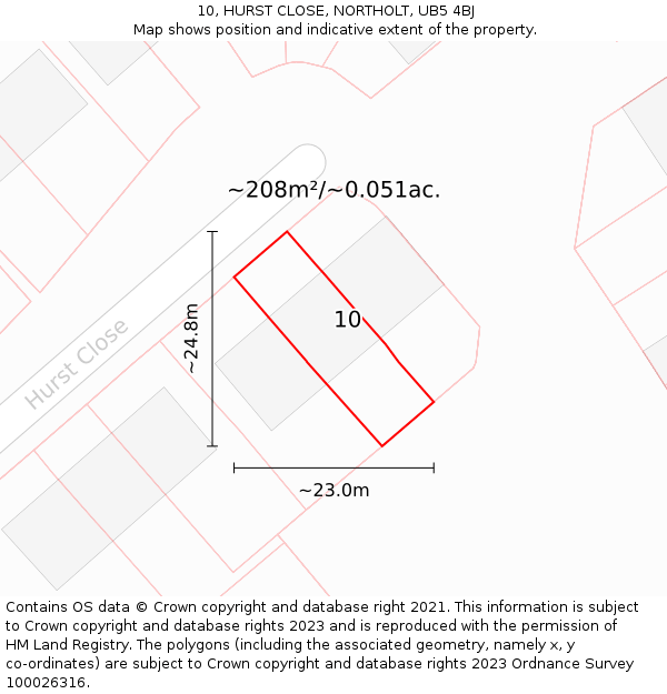 10, HURST CLOSE, NORTHOLT, UB5 4BJ: Plot and title map