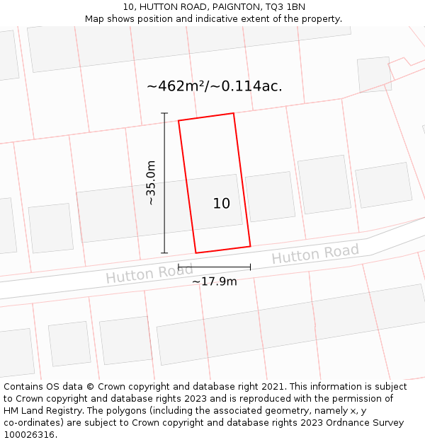 10, HUTTON ROAD, PAIGNTON, TQ3 1BN: Plot and title map