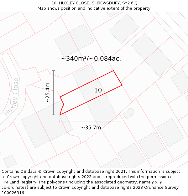 10, HUXLEY CLOSE, SHREWSBURY, SY2 6JQ: Plot and title map