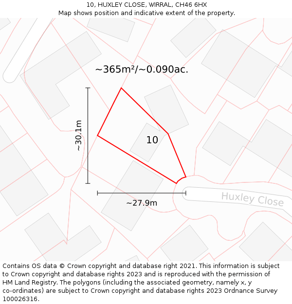 10, HUXLEY CLOSE, WIRRAL, CH46 6HX: Plot and title map