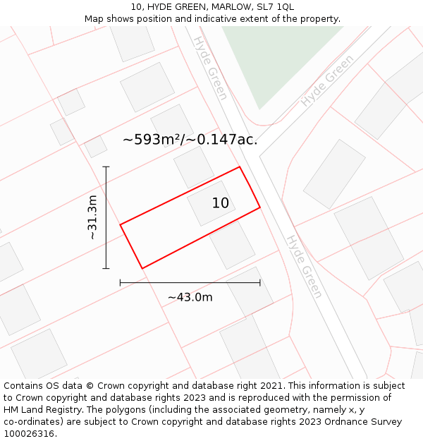 10, HYDE GREEN, MARLOW, SL7 1QL: Plot and title map