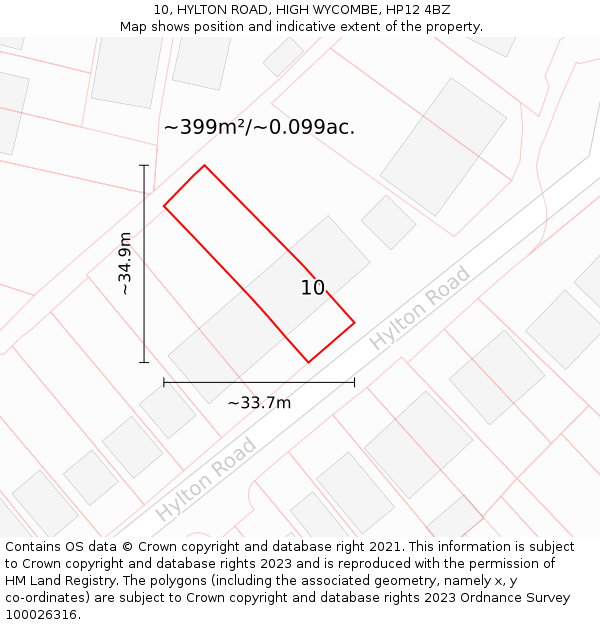 10, HYLTON ROAD, HIGH WYCOMBE, HP12 4BZ: Plot and title map