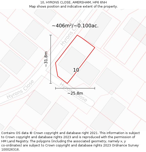 10, HYRONS CLOSE, AMERSHAM, HP6 6NH: Plot and title map