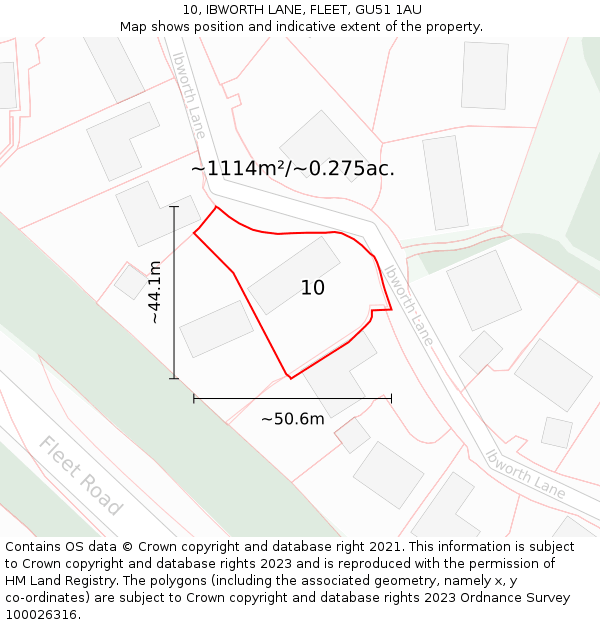 10, IBWORTH LANE, FLEET, GU51 1AU: Plot and title map