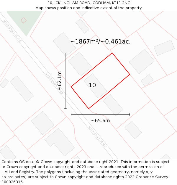 10, ICKLINGHAM ROAD, COBHAM, KT11 2NG: Plot and title map