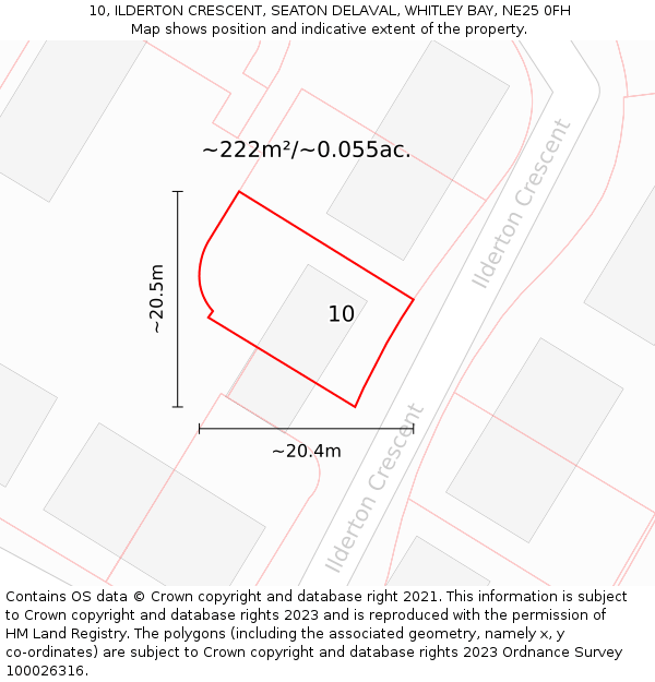 10, ILDERTON CRESCENT, SEATON DELAVAL, WHITLEY BAY, NE25 0FH: Plot and title map