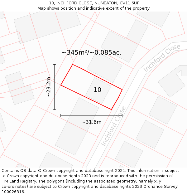 10, INCHFORD CLOSE, NUNEATON, CV11 6UF: Plot and title map