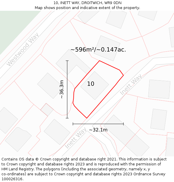 10, INETT WAY, DROITWICH, WR9 0DN: Plot and title map