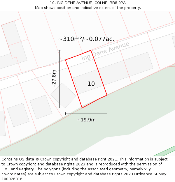 10, ING DENE AVENUE, COLNE, BB8 9PA: Plot and title map
