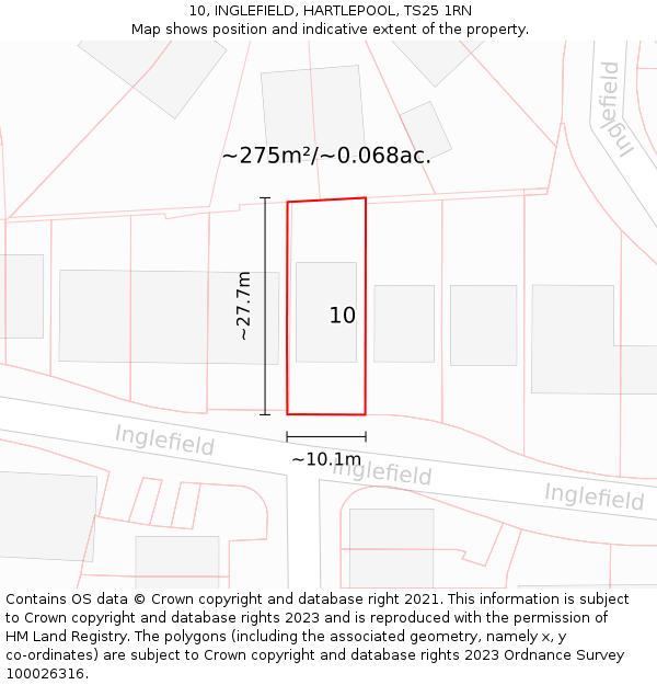 10, INGLEFIELD, HARTLEPOOL, TS25 1RN: Plot and title map