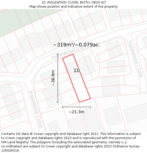 10, INGLEWOOD CLOSE, BLYTH, NE24 4LT: Plot and title map