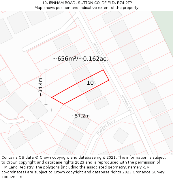 10, IRNHAM ROAD, SUTTON COLDFIELD, B74 2TP: Plot and title map