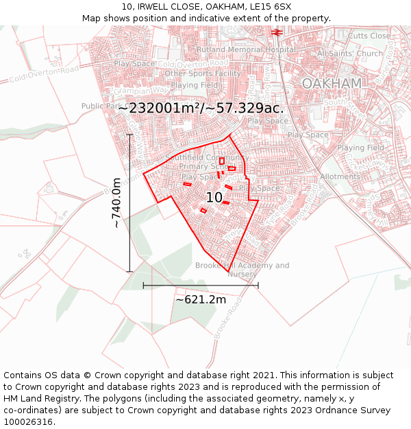 10, IRWELL CLOSE, OAKHAM, LE15 6SX: Plot and title map