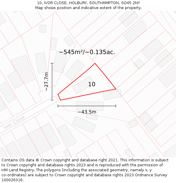 10, IVOR CLOSE, HOLBURY, SOUTHAMPTON, SO45 2NY: Plot and title map