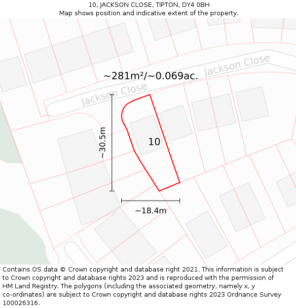 10, JACKSON CLOSE, TIPTON, DY4 0BH: Plot and title map