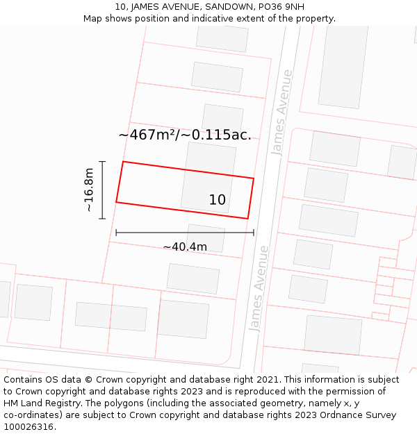 10, JAMES AVENUE, SANDOWN, PO36 9NH: Plot and title map