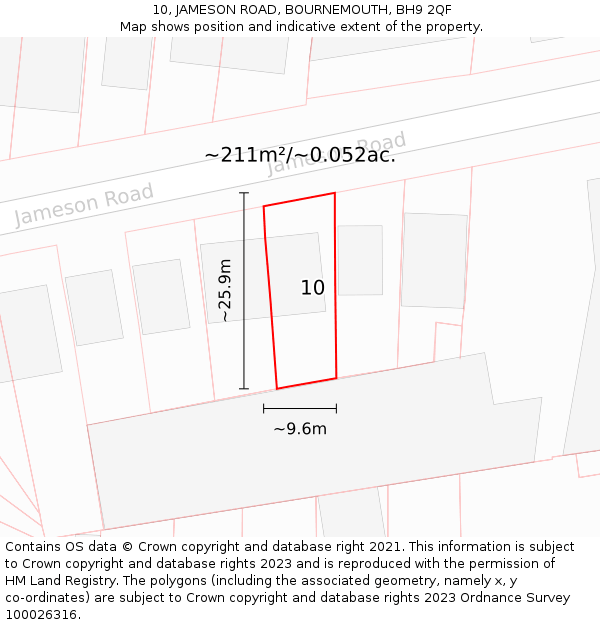 10, JAMESON ROAD, BOURNEMOUTH, BH9 2QF: Plot and title map