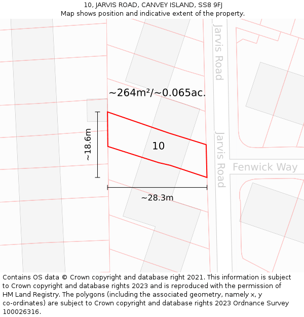 10, JARVIS ROAD, CANVEY ISLAND, SS8 9FJ: Plot and title map