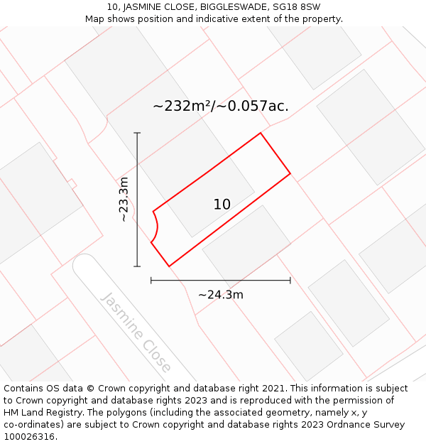 10, JASMINE CLOSE, BIGGLESWADE, SG18 8SW: Plot and title map