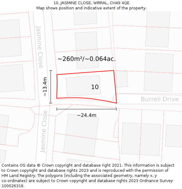 10, JASMINE CLOSE, WIRRAL, CH49 4QE: Plot and title map