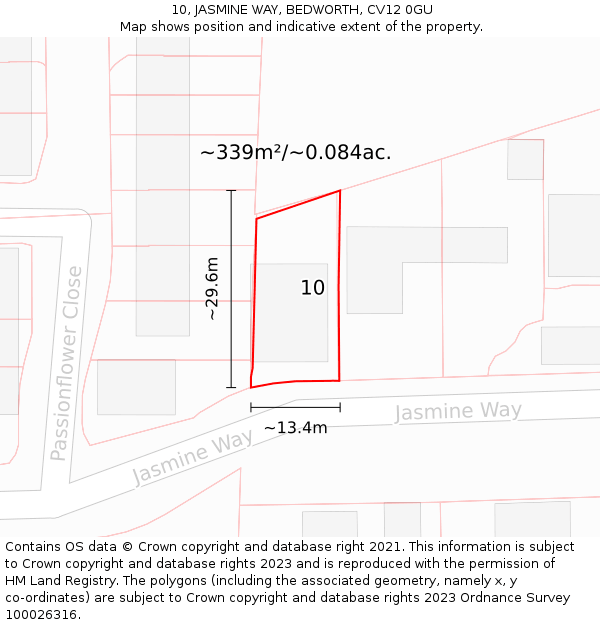 10, JASMINE WAY, BEDWORTH, CV12 0GU: Plot and title map