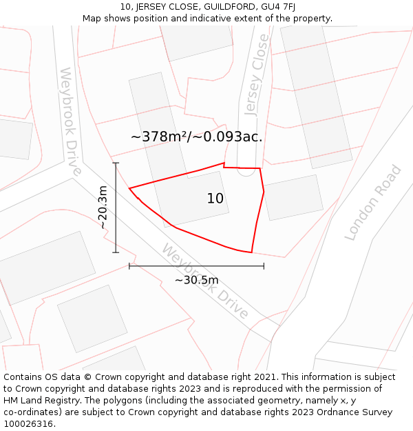 10, JERSEY CLOSE, GUILDFORD, GU4 7FJ: Plot and title map