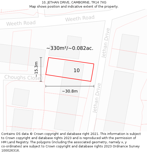 10, JETHAN DRIVE, CAMBORNE, TR14 7XG: Plot and title map